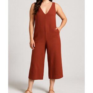 All Row Women's Size Small Sleeveless Deep V Neck Wide Leg Cropped Jumpsuit